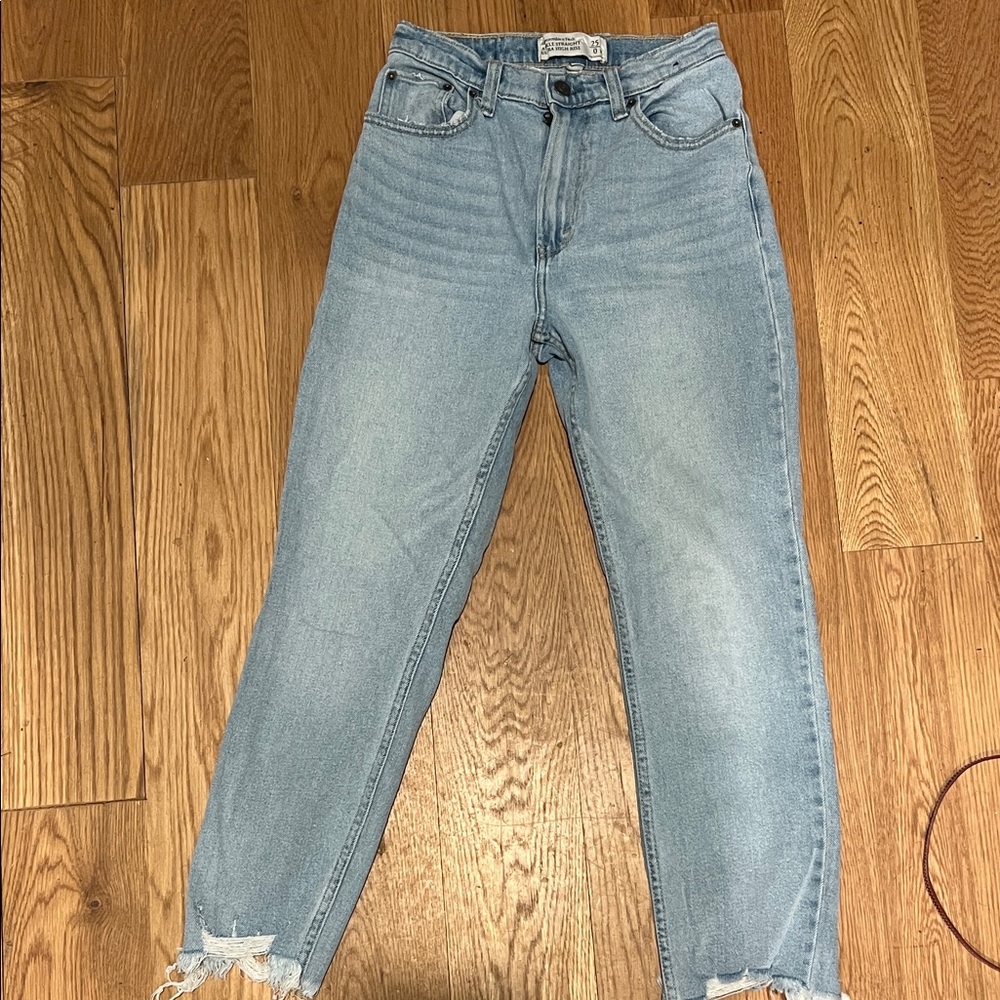 Abercrombie‎ & Fitch Sky Blue Skinny Jeans with fraying in the hem
